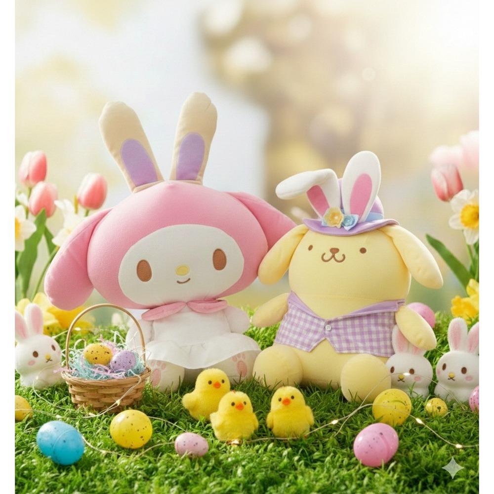 Sanrio Easter Plush Bundle My Melody 14.5" + Pompompurin 13.5" Bunny Jumbo Plush